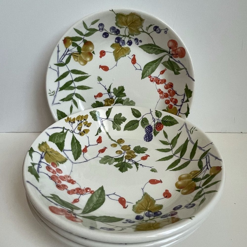 Vintage Boston Warehouse Fruits Berries Print Salad Plates Set of 4 Great